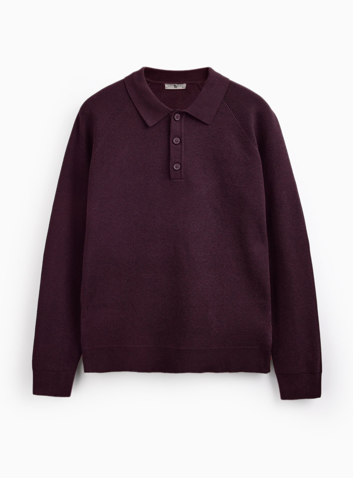 Dark Red Long Sleeve Ribbed Polo Shirt XXXL - Image 3 thumbnail
